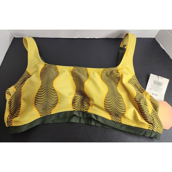 Women's Swim Halter Bikini Top Gold & Green Waves FE Noel Size XL (16) NWOT - Picture 1 of 11